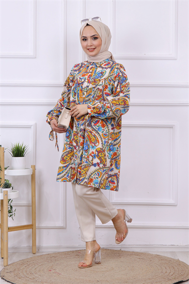 Desenli Robalı Tunik Saks