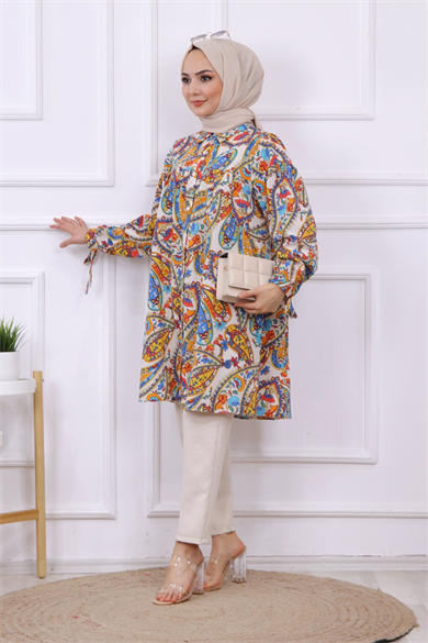 Desenli Robalı Tunik Saks