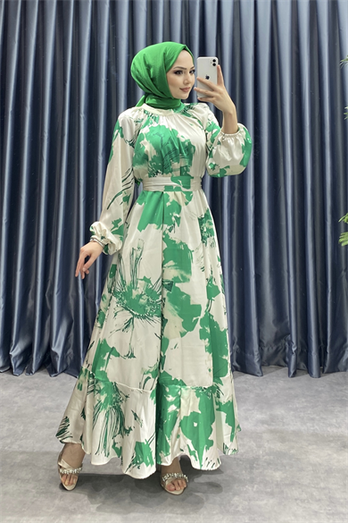 Desenli Saten Elbise