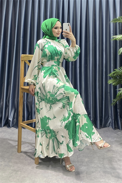 Desenli Saten Elbise