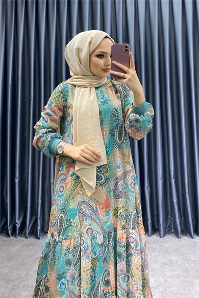 Desenli Şifon Elbise 