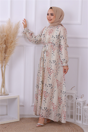 Desenli Şifon Elbise 