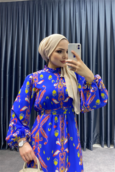 Desenli Şifon Elbise 