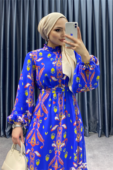 Desenli Şifon Elbise 