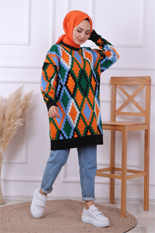 Desenli Triko Tunik Siyah