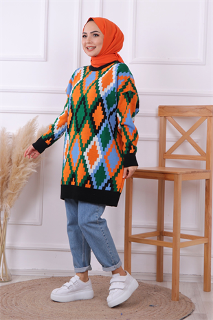 Desenli Triko Tunik Siyah