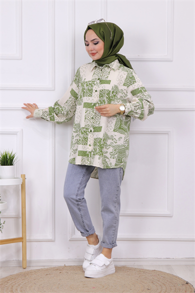 Desenli Tunik Yeşil-Taş