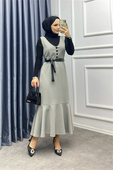 Düğme Detaylı Jile Gri