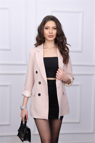 Düğmeli Blazer Ceket Bej