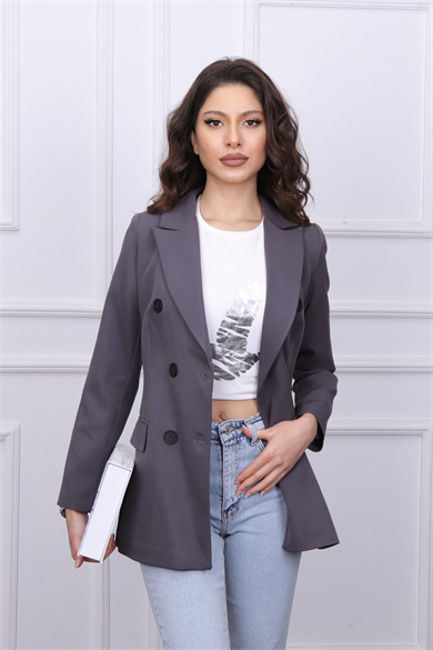 Düğmeli Blazer Ceket Gri