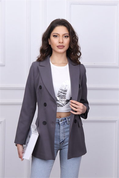 Düğmeli Blazer Ceket Gri