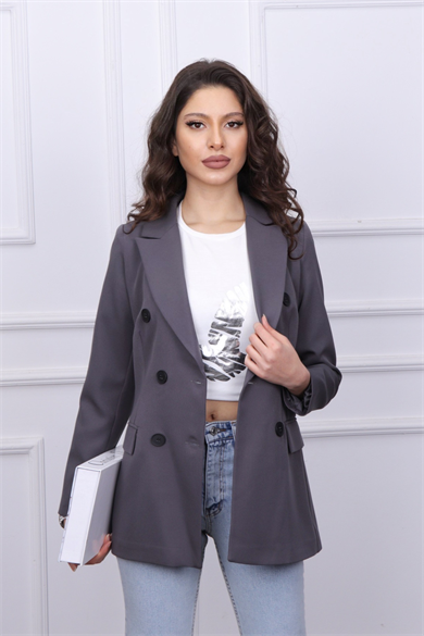 Düğmeli Blazer Ceket Gri