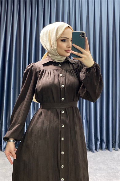 Düğmeli Elbise Kahverengi