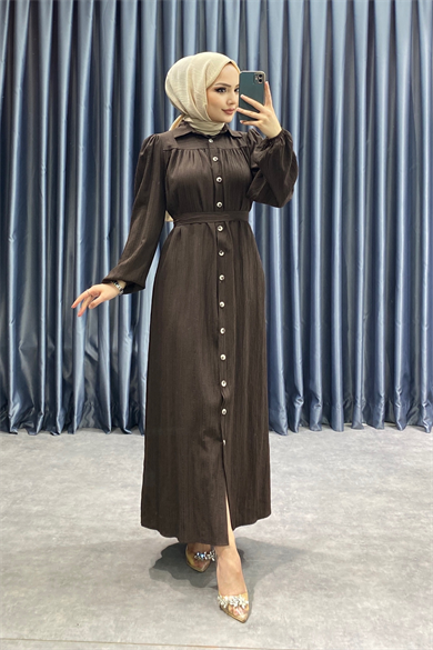 Düğmeli Elbise Kahverengi