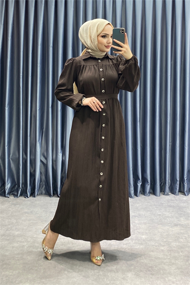 Düğmeli Elbise Kahverengi