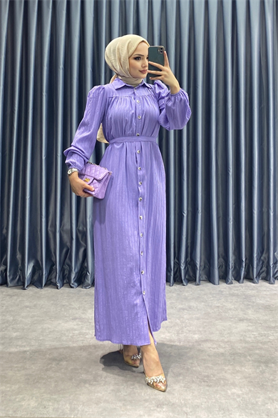 Düğmeli Elbise Lila