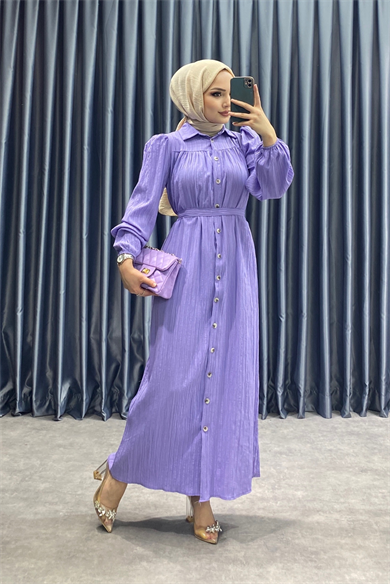 Düğmeli Elbise Lila