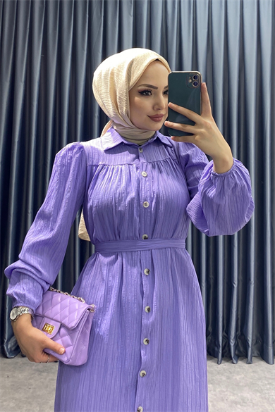 Düğmeli Elbise Lila