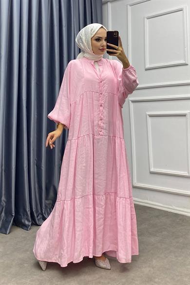 Düğmeli Elbise Pembe
