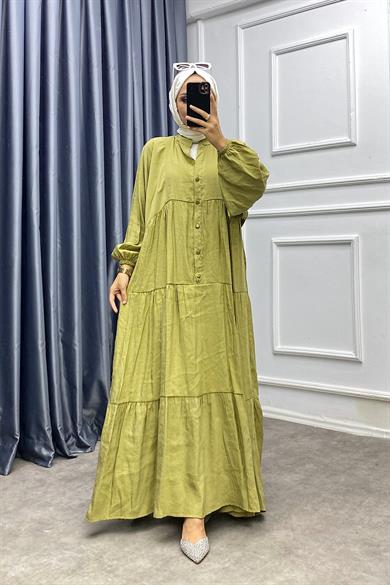 Düğmeli Elbise Yağ Yeşili 