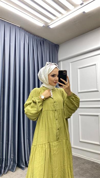 Düğmeli Elbise Yağ Yeşili 