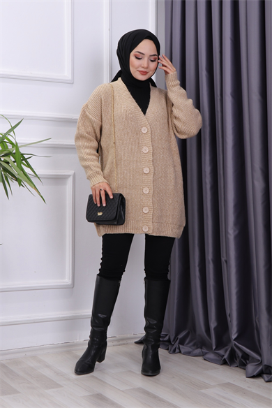 Düğmeli Hırka Camel