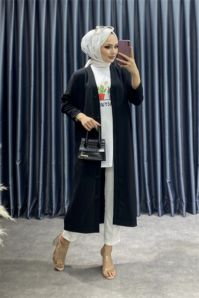 Düğmeli Hırka Siyah