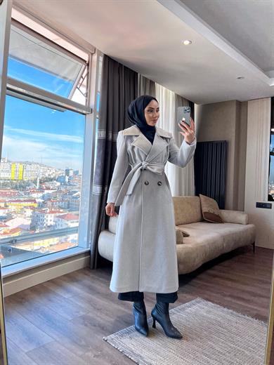 Düğmeli Kaban Gri