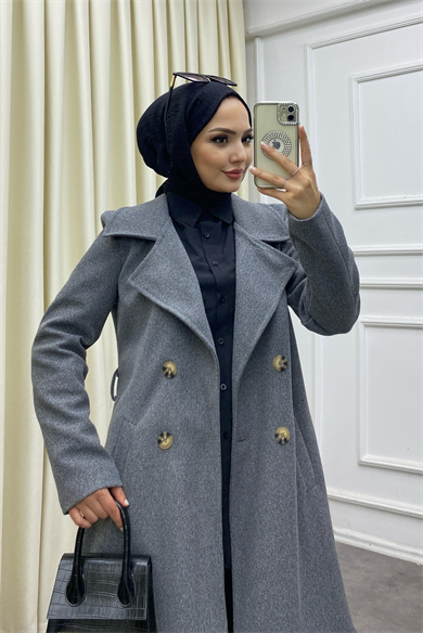Düğmeli Kaban Gri