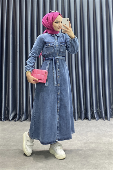 Düğmeli Kot Elbise