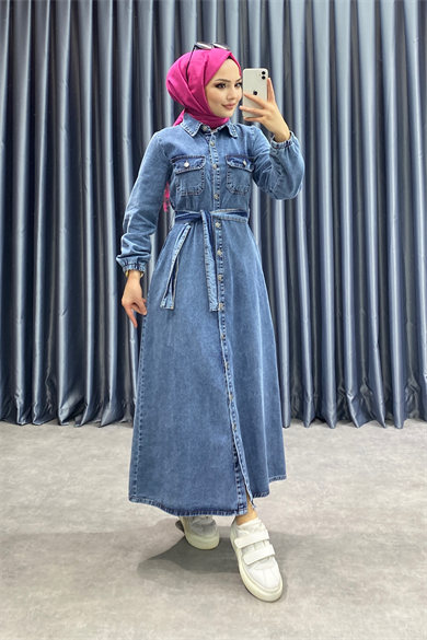 Düğmeli Kot Elbise