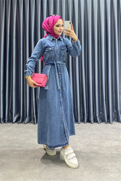 Düğmeli Kot Elbise