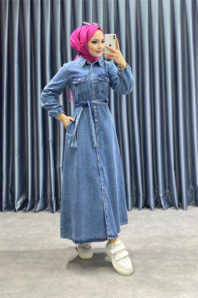 Düğmeli Kot Elbise