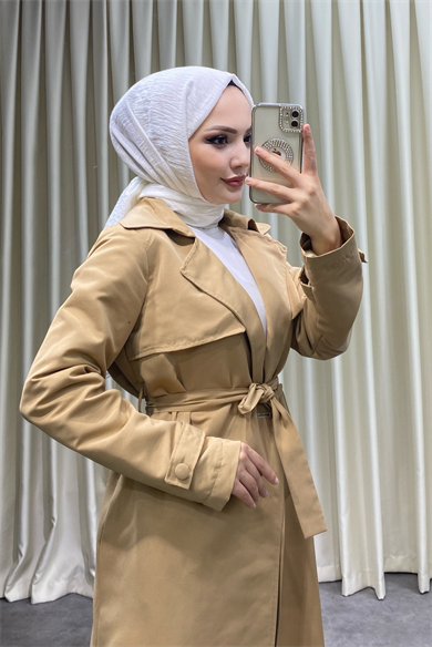 Düğmeli Trenç Camel