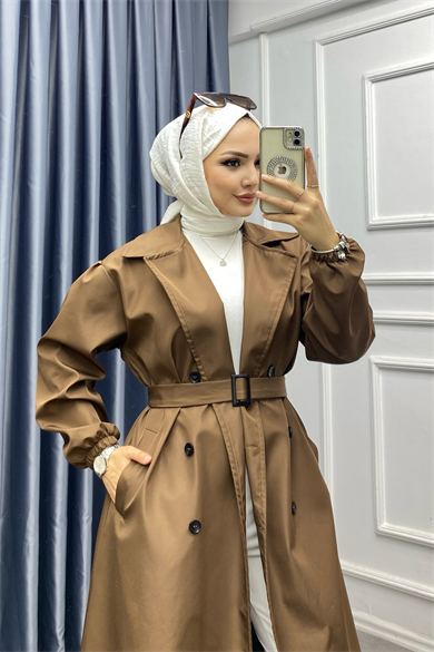 Düğmeli Trenç Kahverengi