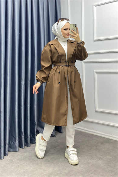 Düğmeli Trenç Kahverengi