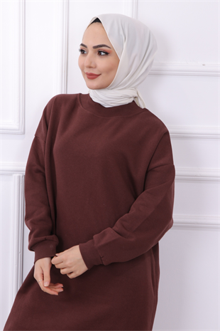 Düz Basıc Üç İplik Tunik Kahve
