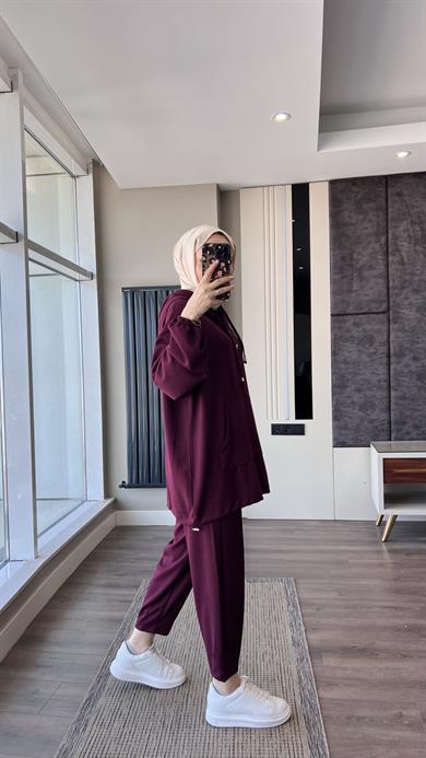 Kapüşonlu Modal Takım Bordo