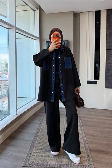 Denim Detaylı Oysho Takım Siyah