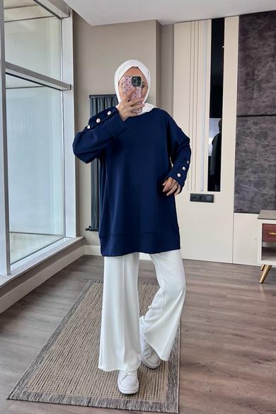 Kolu Düğme Detaylı Sweat Lacivert
