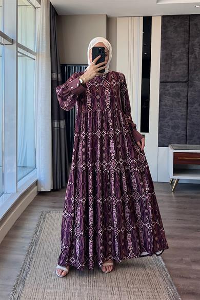 Manşet Detaylı Etnik Desen Elbise 