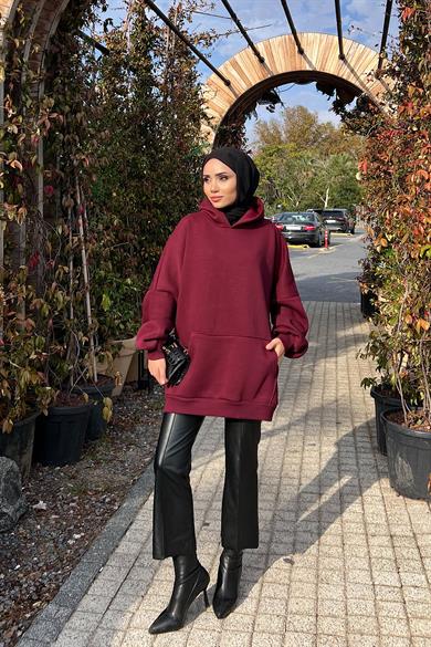 Üç İplik Kanguru Cep Sweat Vişne Çürüğü