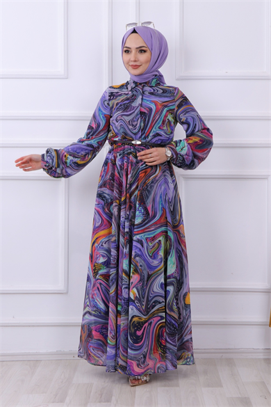 Ebru Desen Elbise Mor