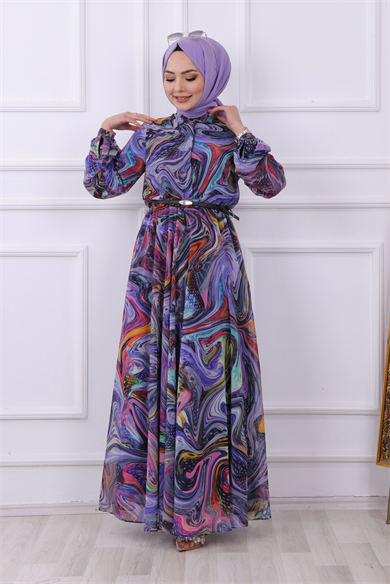 Ebru Desen Elbise Mor