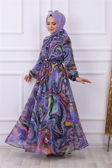 Ebru Desen Elbise Mor