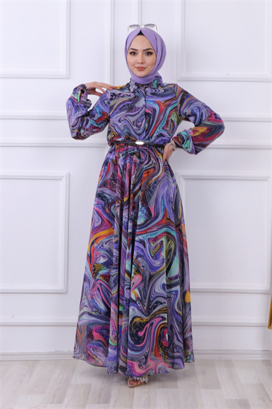 Ebru Desen Elbise Mor