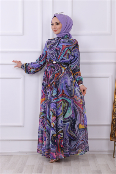 Ebru Desen Elbise Mor