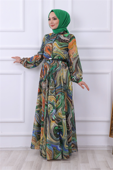 Ebru Desen Elbise Yeşil