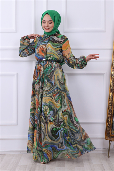 Ebru Desen Elbise Yeşil