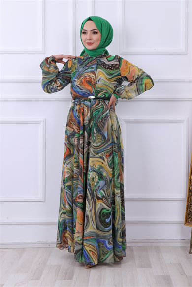 Ebru Desen Elbise Yeşil